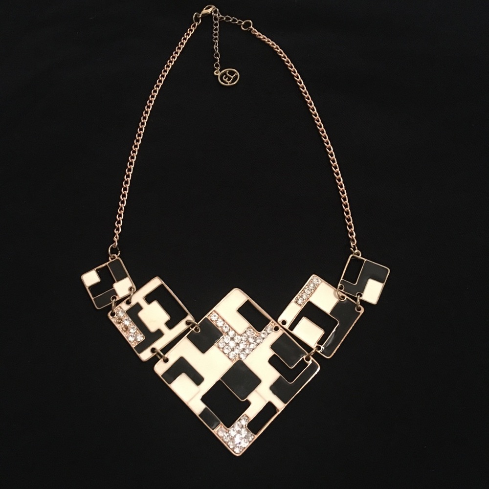 Erica Lyons Black and White Cleopatra Checker Board Bib Necklace